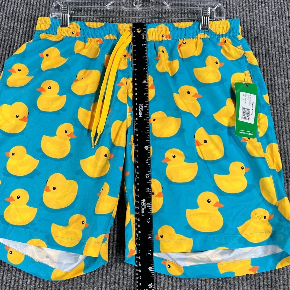 Tipsy Elves Swim Shorts Trunks Mens Large‎ Rubber Ducks Geometric Beach Pool New